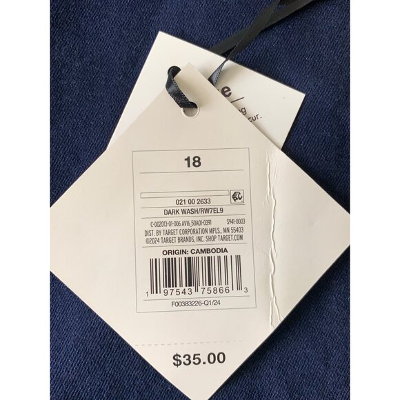 Ava & Viv Womens Wide Leg High-Rise Relaxed Fit Dark Blue Denim Pants - Picture 8 of 16